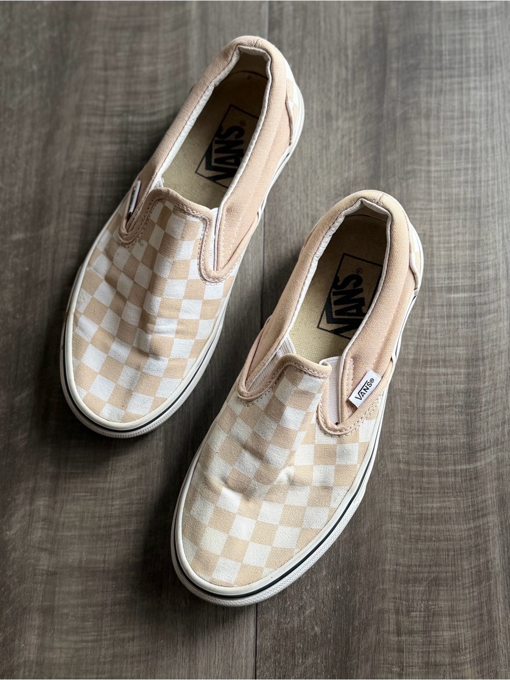 VANS Classic Slip-On Tan Checkerboard Canvas Slip-On Sneakers Kids 4Y Womens 5.5